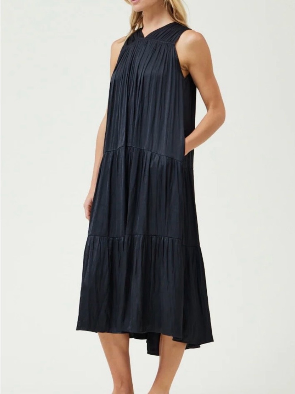 Grade and Gather Sleeveless Black Tiered Dress. NWT!